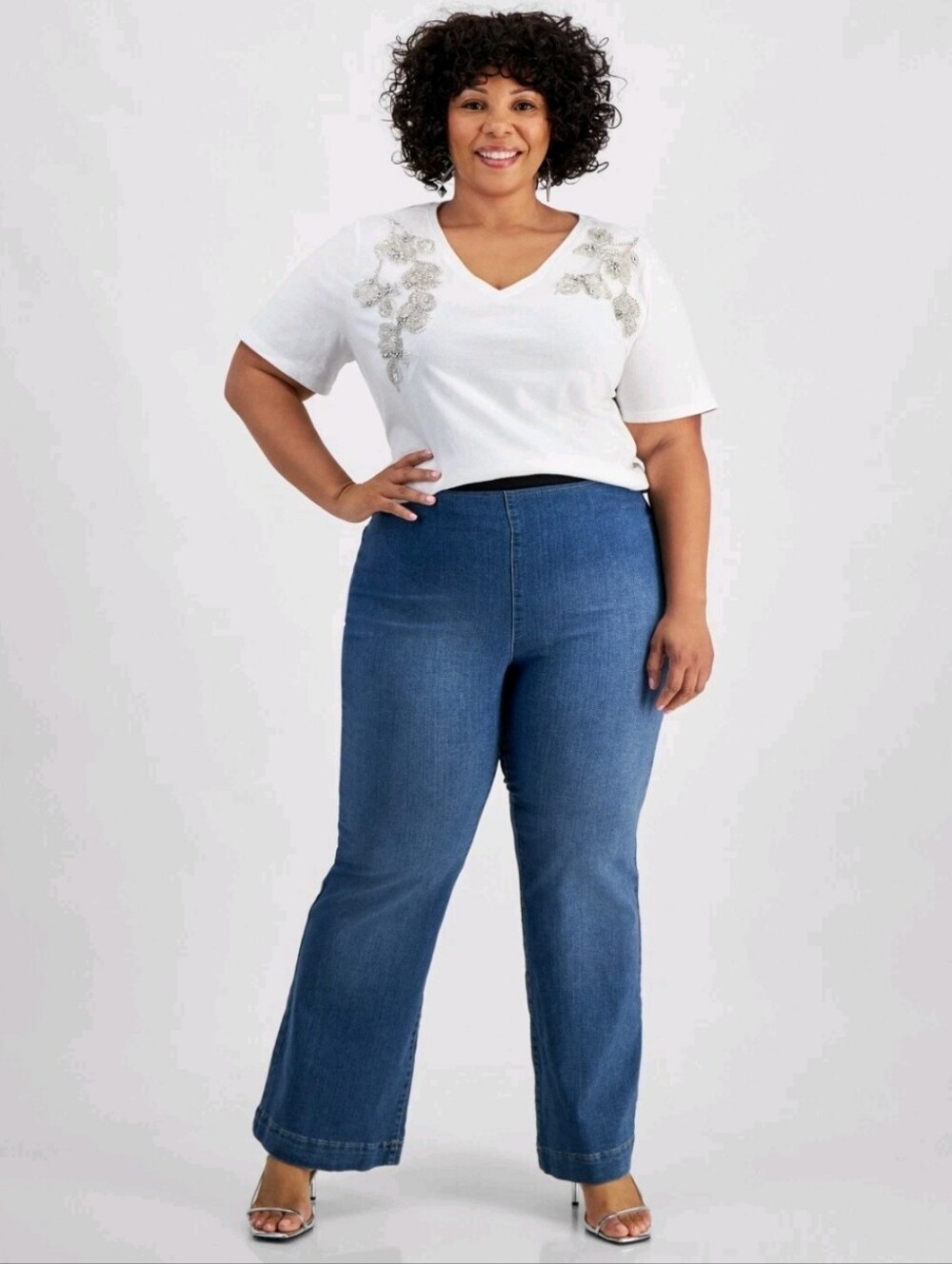 I.N.C Concepts Plus Size High Rise Pull On Flare Jeans Women Sz 20W Blue Stretch